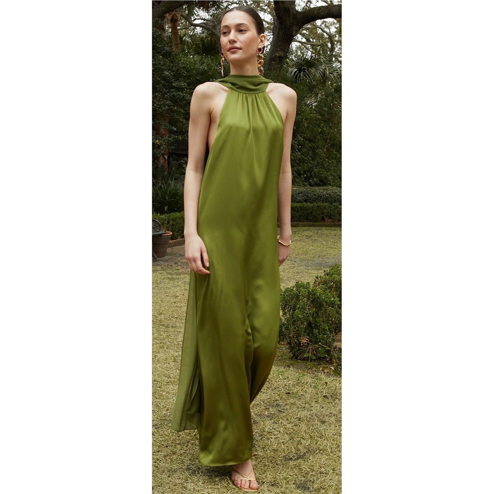 Few Moda o.p.t One Pretty Time Green Satin Halter Scarf Maxi Dress XL NWT